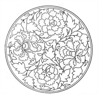 中国圆形牡丹花线条图案图片