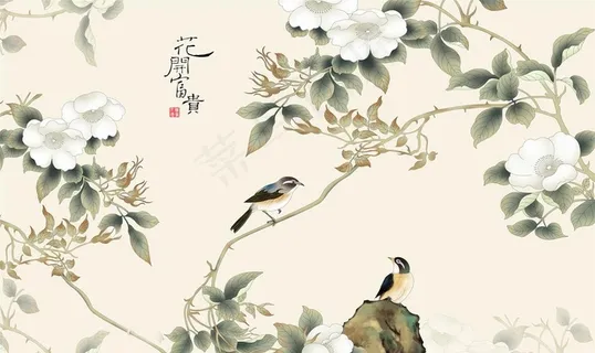 传统花鸟工笔画新中式装饰画图片 传统花鸟工笔画新中式装饰画图片