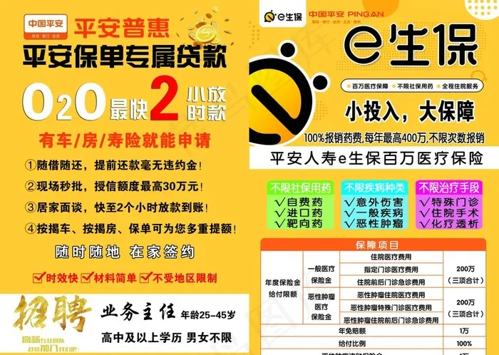 中国平安保险E生保宣传单折页图片psd模版下载
