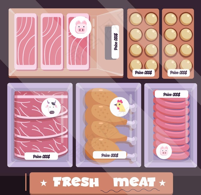 创意新鲜 盒装肉制品图片ai矢量模版下载