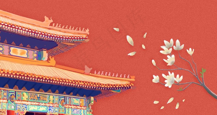 中国风建筑插画图片