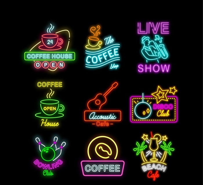 9款彩色霓虹灯招牌矢量素材图片