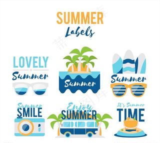 6款清新蓝色夏季元素标签图片