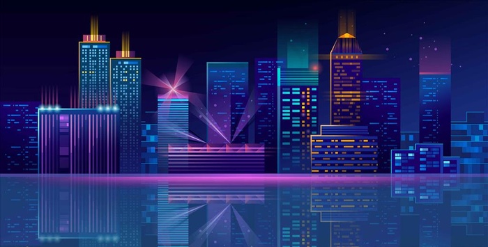 矢量城市建筑夜景图片