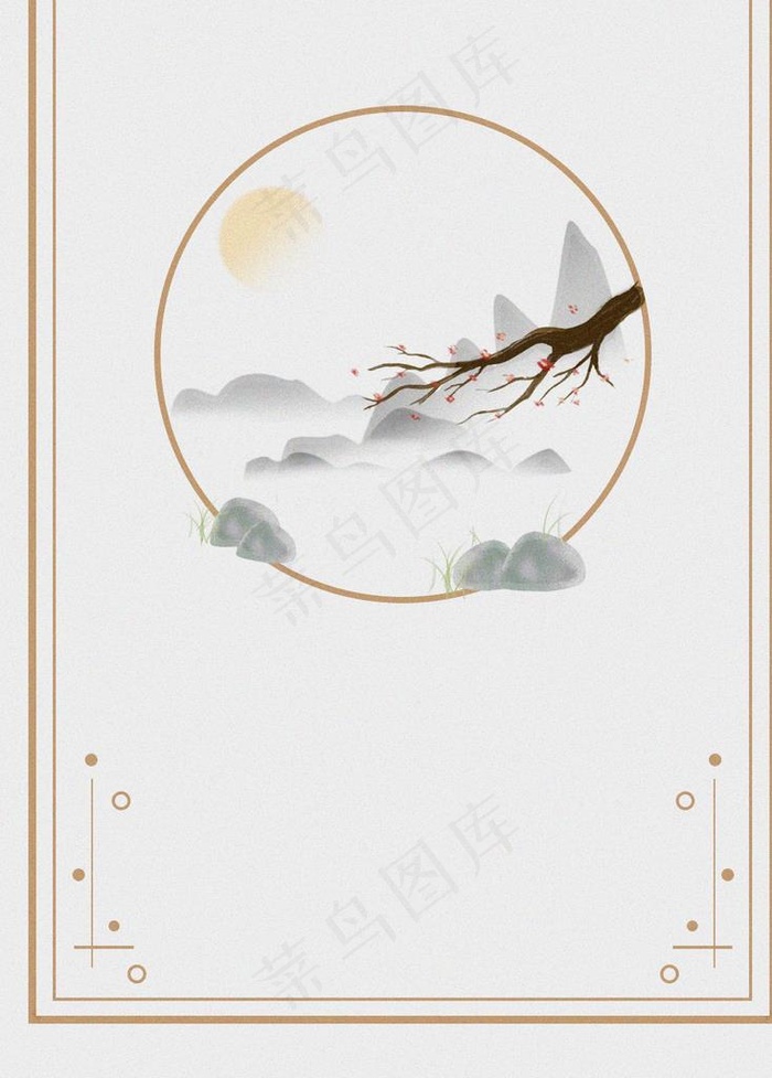 浅色古风山水背景图片psd模版下载