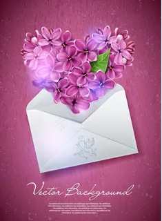 浪漫丁香花信封矢量素材图片