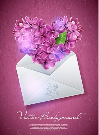 浪漫丁香花信封矢量素材图片