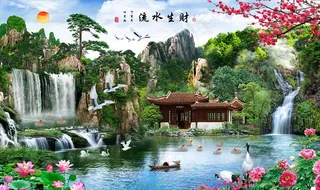 流水生财背景墙图片