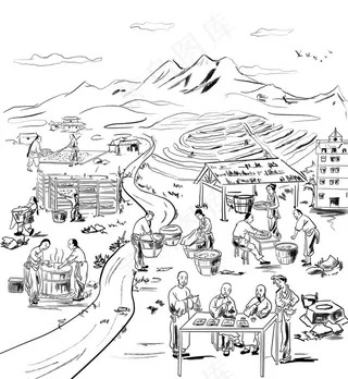 制茶过程单线图图片