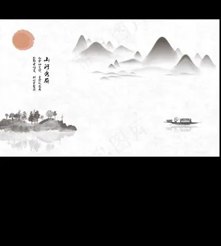 新中式中国风手绘水墨山水电视背图片
