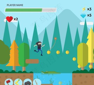 扁平化电子游戏闯关场景矢量素材图片