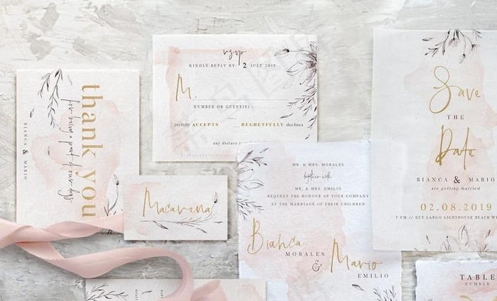 水彩墨迹结婚海报 婚礼邀请函图片