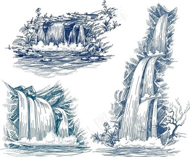矢量手绘瀑布素材图片