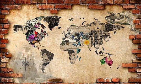 复古红砖涂鸦背景墙图片