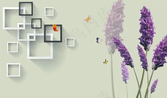 薰衣草 电视背景墙图片