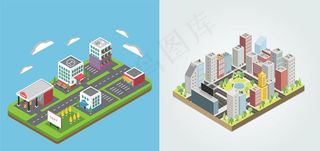 2.5D城市  矢量图片
