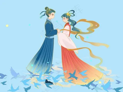 中国传统情人节七夕节鹊桥相会牛图片