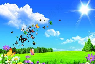 蓝天白云绿地图片