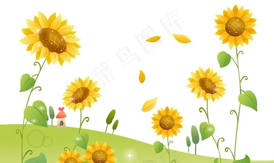 卡通向日葵草地花瓣墙贴图片 卡通向日葵草地花瓣墙贴图片