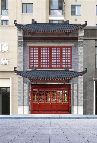 中式商铺门面效果图灰色墙面门面图片