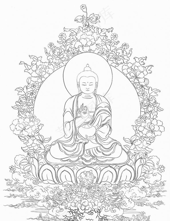 唐卡白描 线稿 阿弥陀佛图片