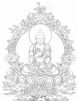 唐卡白描 线稿 阿弥陀佛图片