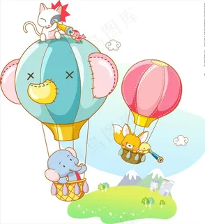 卡通动物系列 矢量图  热气球图片 卡通动物系列 矢量图  热气球图片