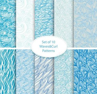 10款蓝色海浪花纹无缝背景矢量图片