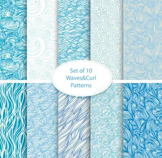 10款蓝色海浪花纹无缝背景矢量图片