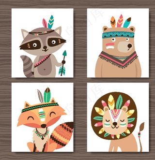 呆萌小清新动物插画图片