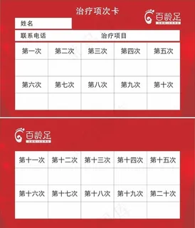 百龄足治疗项次卡图片