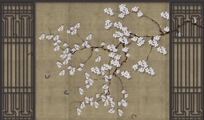 新中式手绘玉兰花蝴蝶背景墙图片(9071X5669(DPI:72))psd模版下载