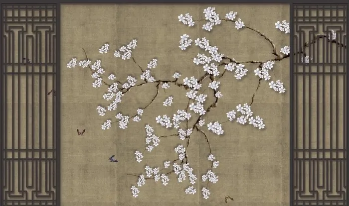 新中式手绘玉兰花蝴蝶背景墙图片(9071X5669(DPI:72))psd模版下载