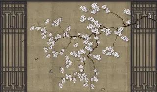 新中式手绘玉兰花蝴蝶背景墙图片