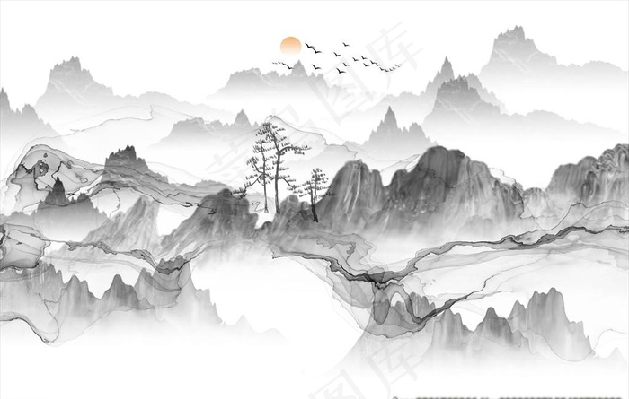 山水背景图片psd模版下载