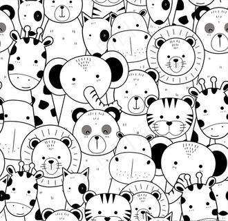 可爱的细线动物卡通涂鸦无缝图片