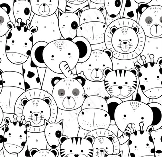 可爱的细线动物卡通涂鸦无缝图片