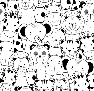 可爱的细线动物卡通涂鸦无缝图片