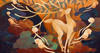 敦煌壁画古风传统墙画艺术神鹿图片