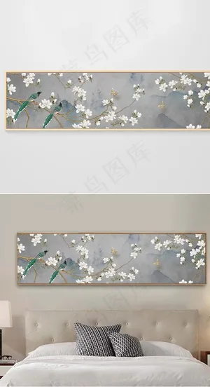 新中式手绘工笔花鸟床头装饰画图片 新中式手绘工笔花鸟床头装饰画图片