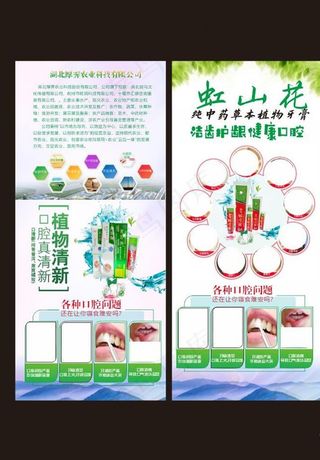 绿色草本中草药牙膏虹山花展架图片