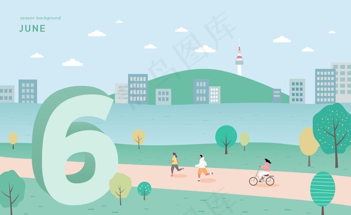 唯美风景6月份插画图片