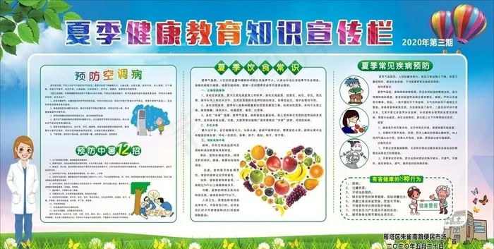 夏季健康教育宣传栏图片(2800X1500)cdr矢量模版下载