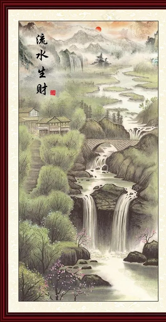 流水生财室内室外挂画图片(4470X8140(DPI:300))psd模版下载
