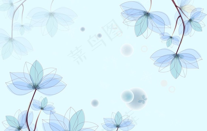 手绘梦幻花卉背景墙图片psd模版下载