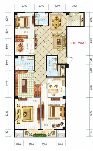 房地产户型图210.79平米图片