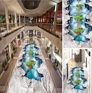 瀑布河流3D地板地画图片