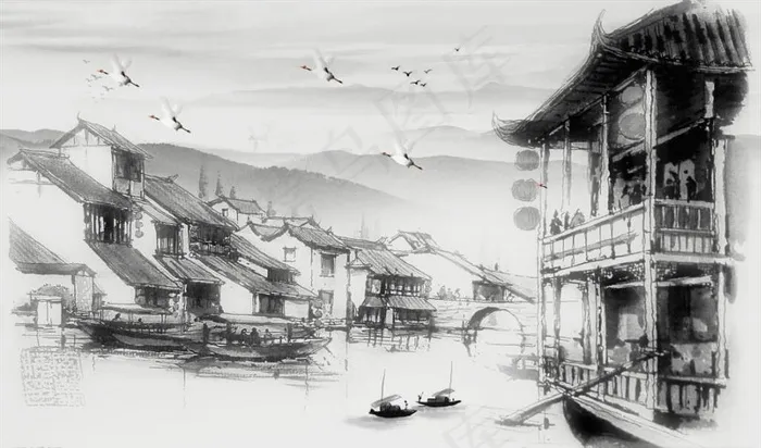 新中式意境江南山水电视背景墙图片(9071X5669(DPI:72))psd模版下载
