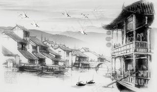 新中式意境江南山水电视背景墙图片