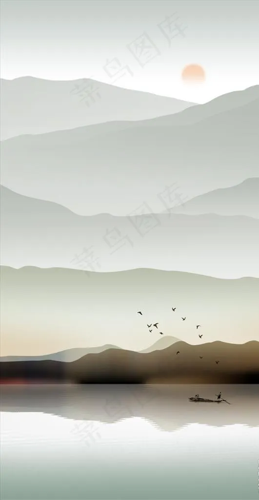 意境山水背景玄关图图片
